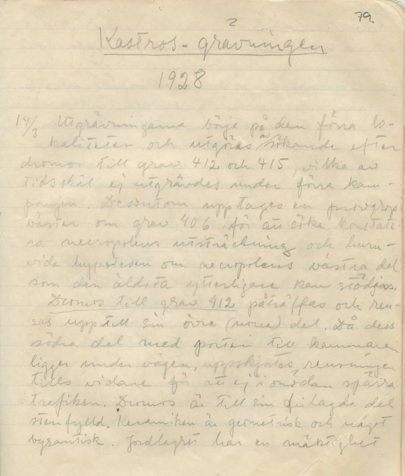 Scan 79 of field diary DII:1b (Lapithos, Kastros), handwritten in Swedish. The transcription and translation follow.