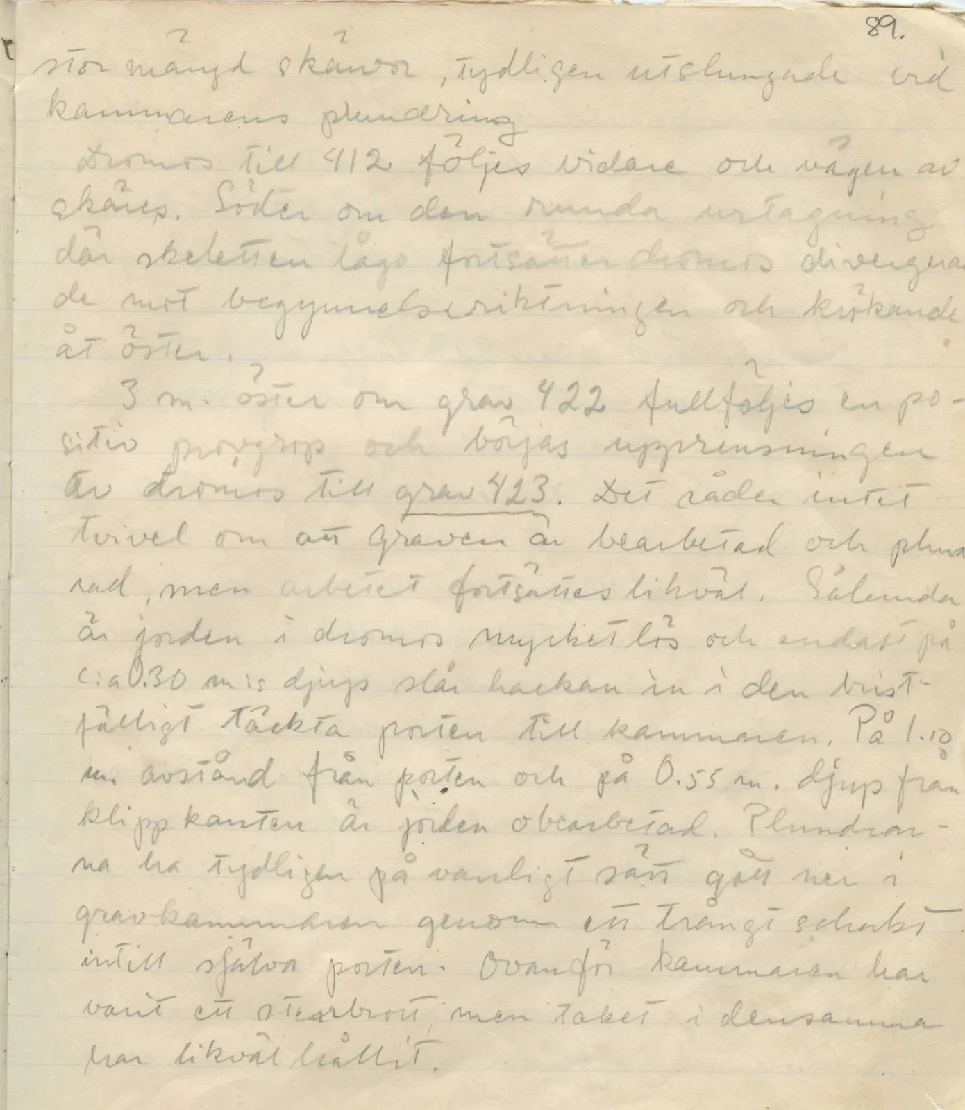 Scan 89 of field diary DII:1b (Lapithos, Kastros), handwritten in Swedish. The transcription and translation follow.