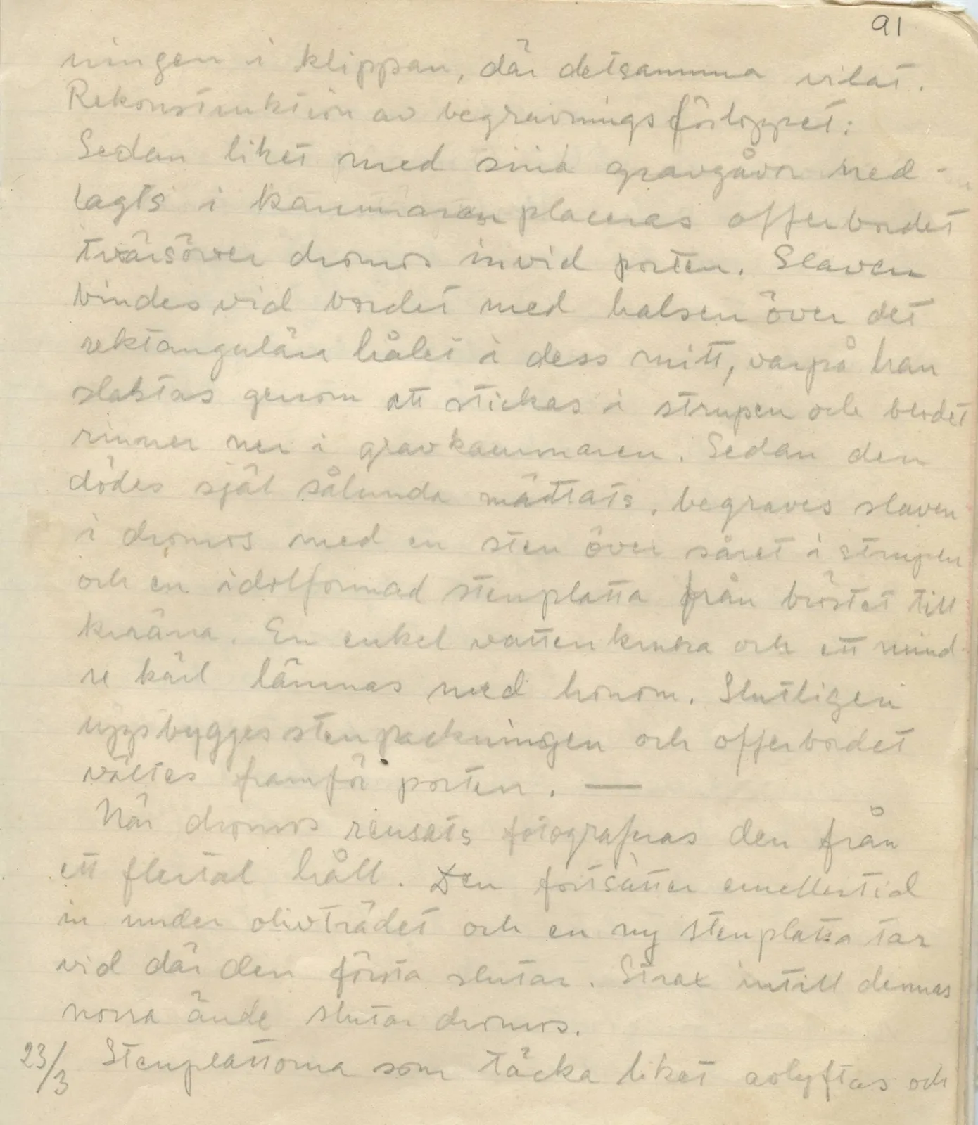 Scan 91 of field diary DII:1b (Lapithos, Kastros), handwritten in Swedish. The transcription and translation follow.