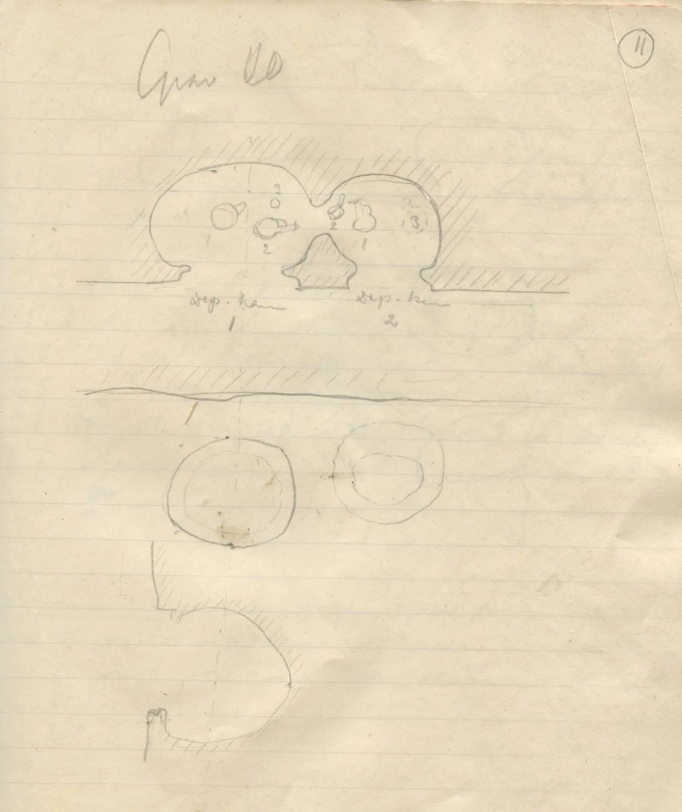 Scan 142 of field diary DII:1b (Lapithos, Kastros), handwritten in Swedish, with drawings. The transcription and translation follow.