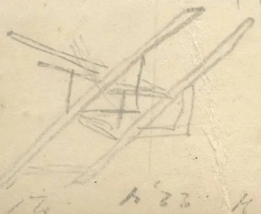 Crossed double lines forming an X-like geometric figure at bottom left