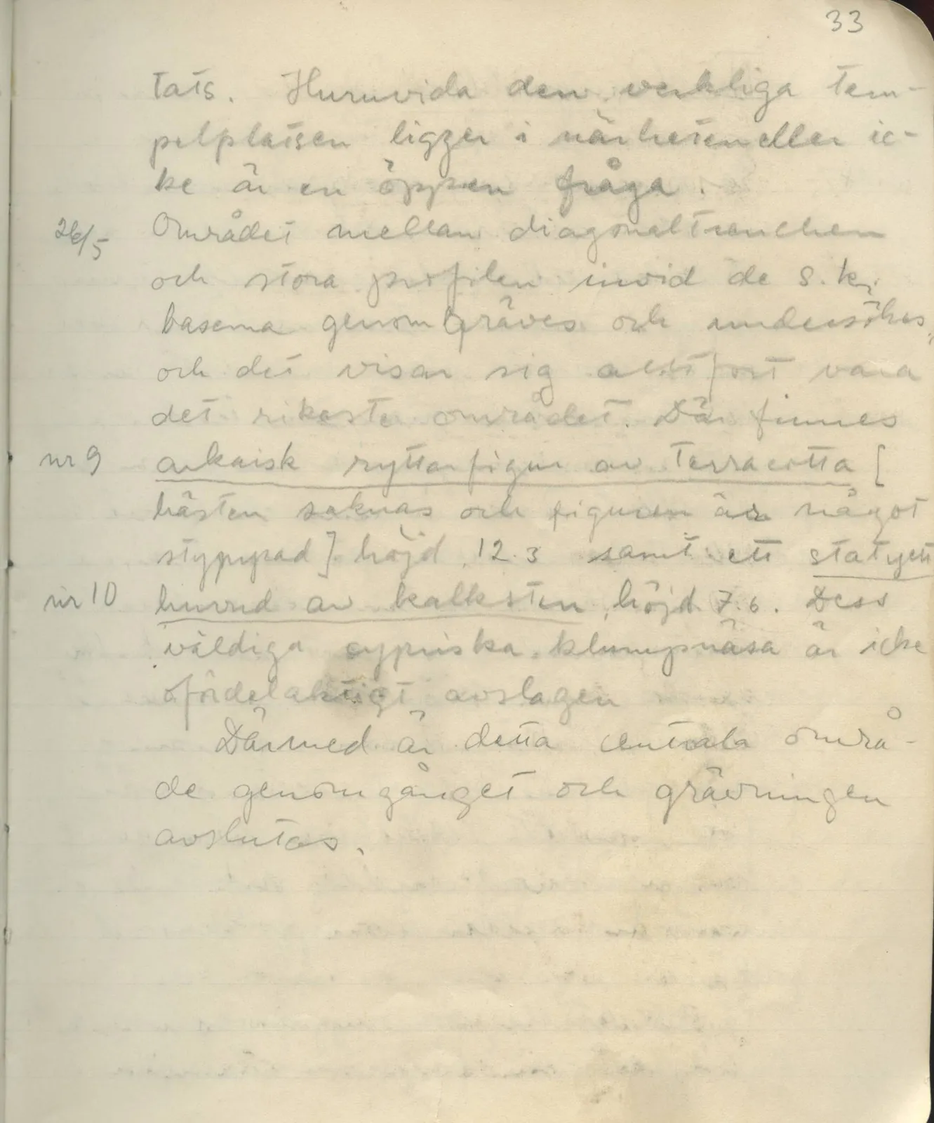Scan 34 of field diary DII:1c (Oura, Trachonas and Idalion), handwritten in Swedish. The transcription and translation follow.