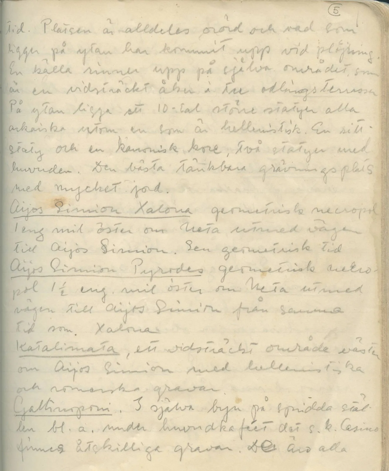 Scan 124 of field diary DII:1c (Oura, Trachonas and Idalion), handwritten in Swedish. The transcription and translation follow.