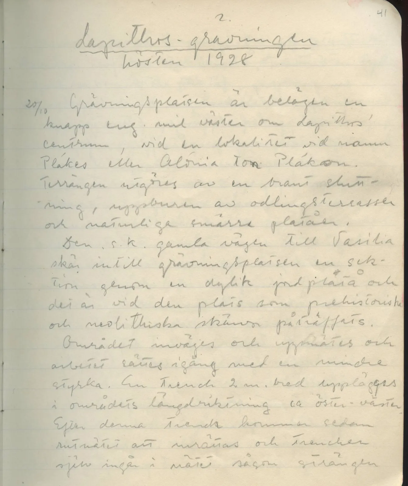 Scan 42 of field diary DII:1d (Idalion and Lapithos, Plakes), handwritten in Swedish. The transcription and translation follow.
