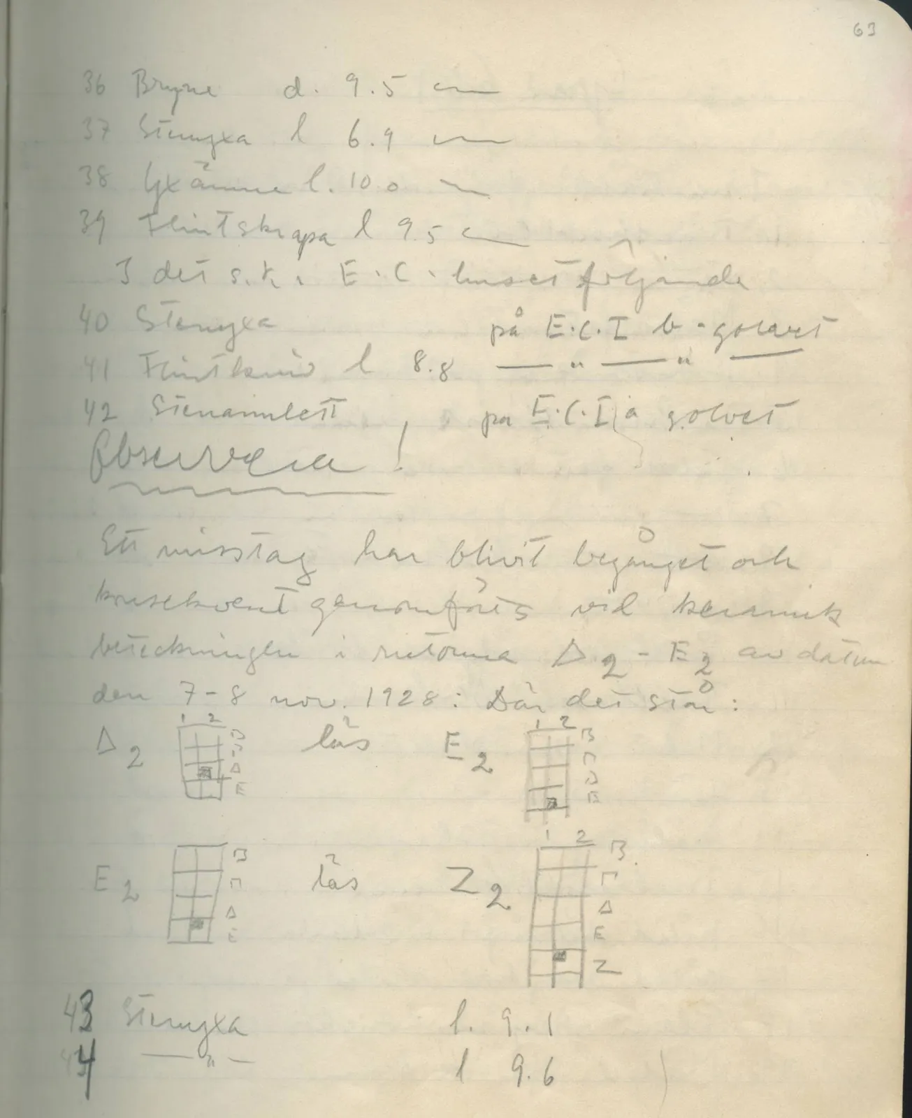 Scan 64 of field diary DII:1d (Idalion and Lapithos, Plakes), handwritten in Swedish, with drawings. The transcription and translation follow.