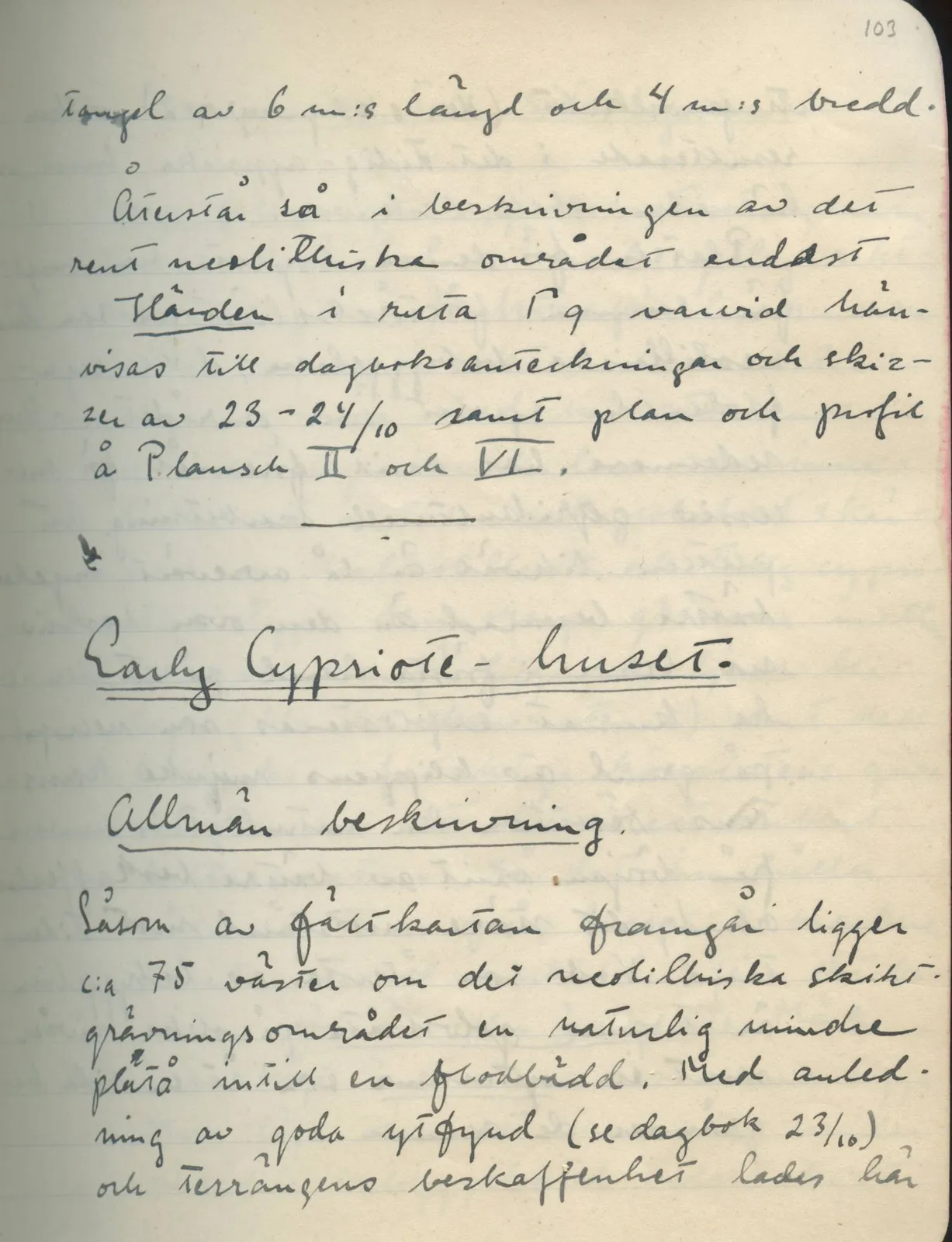 Scan 104 of field diary DII:1d (Idalion and Lapithos, Plakes), handwritten in Swedish. The transcription and translation follow.