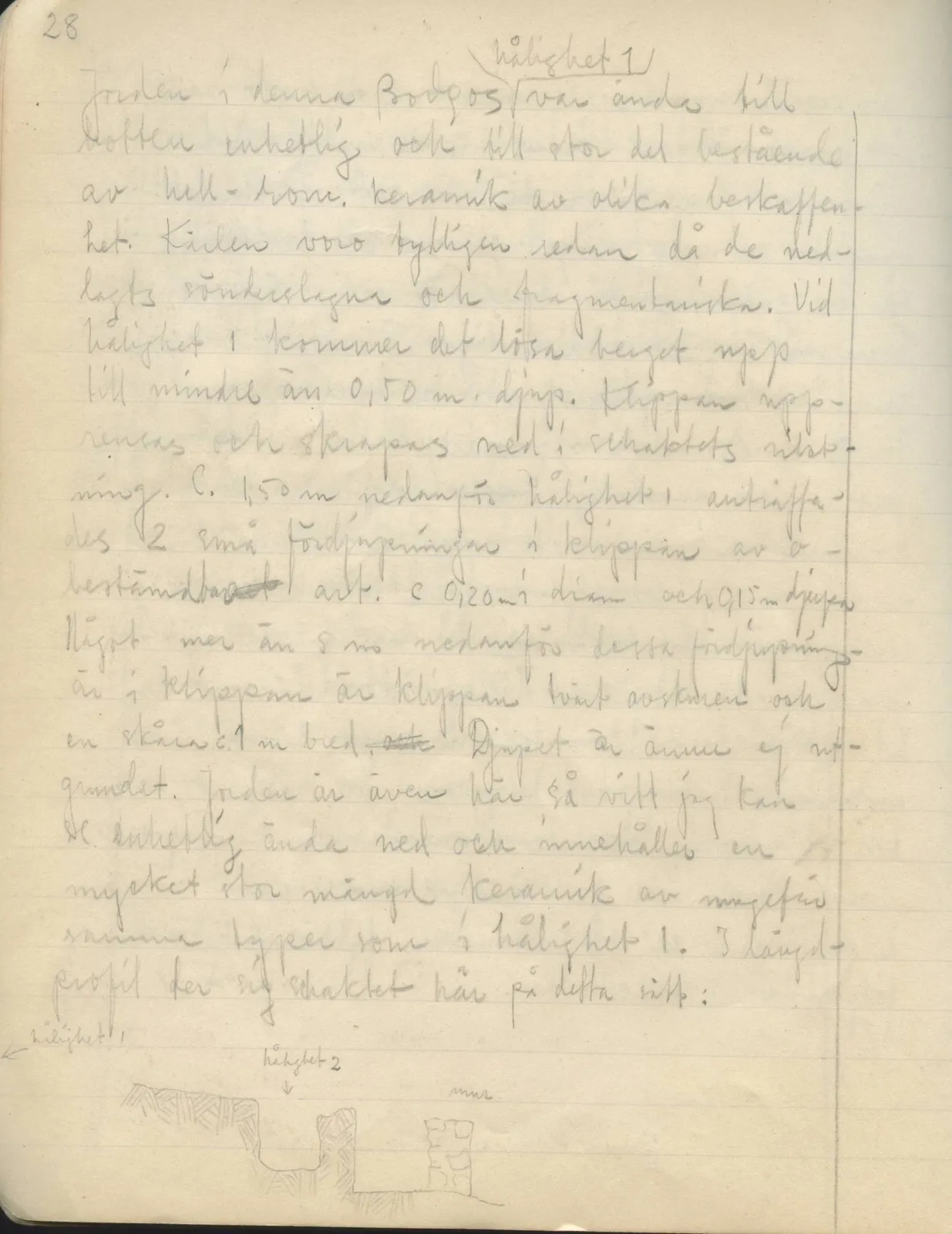 Scan 26 of field diary DII:2a (Soli, the theatre), handwritten in Swedish, with drawings. The transcription and translation follow.