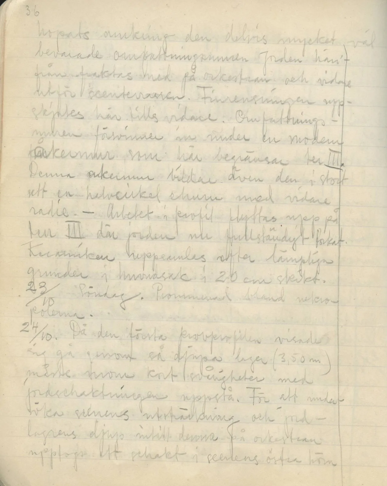 Scan 34 of field diary DII:2a (Soli, the theatre), handwritten in Swedish. The transcription and translation follow.
