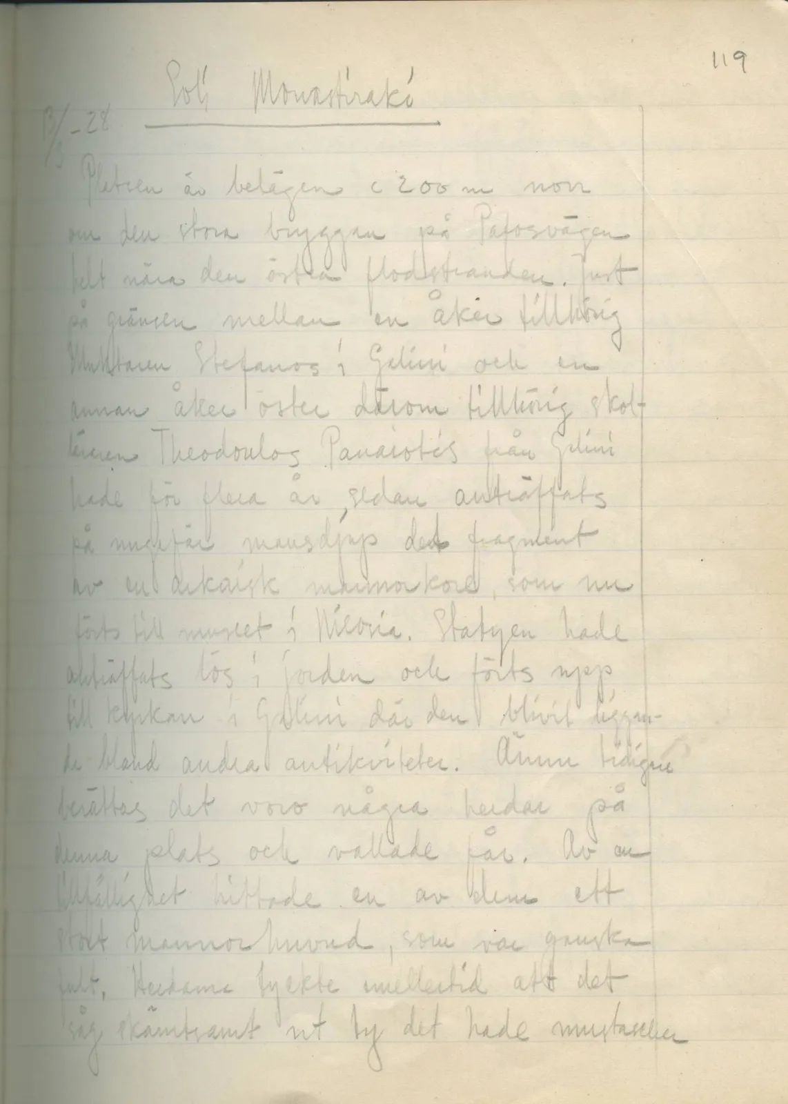 Scan 101 of field diary DII:2a (Soli, the theatre), handwritten in Swedish. The transcription and translation follow.