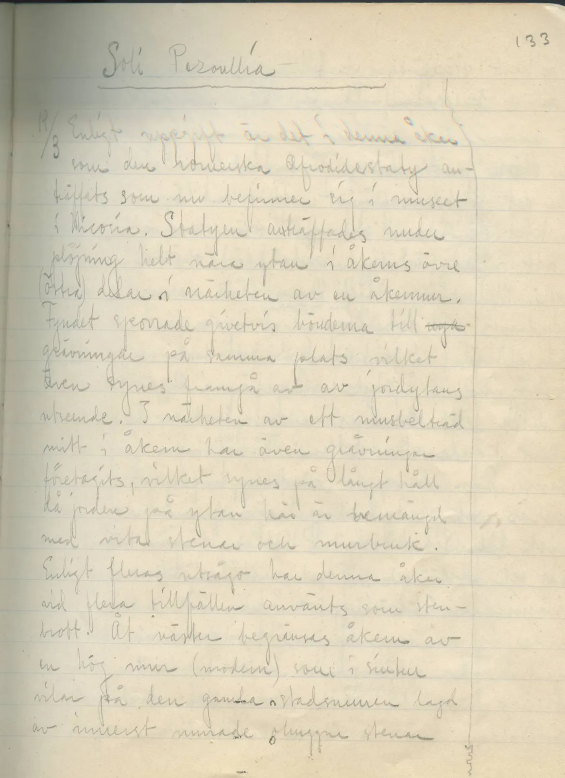 Scan 115 of field diary DII:2a (Soli, the theatre), handwritten in Swedish. The transcription and translation follow.