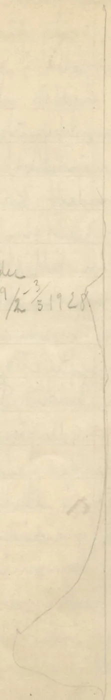 Vertical pencil line along the right side, widening into a curved outline at the bottom
