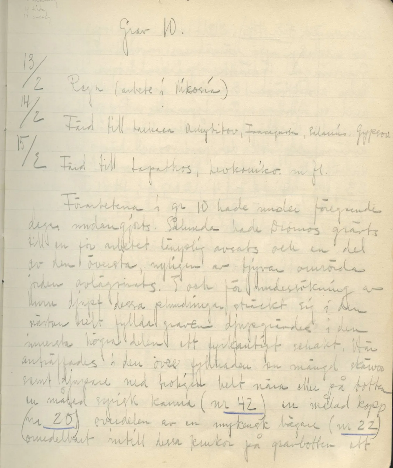 Scan 9 of field diary DII:2b (Milia, Soli and Kythrea), handwritten in Swedish. The transcription and translation follow.