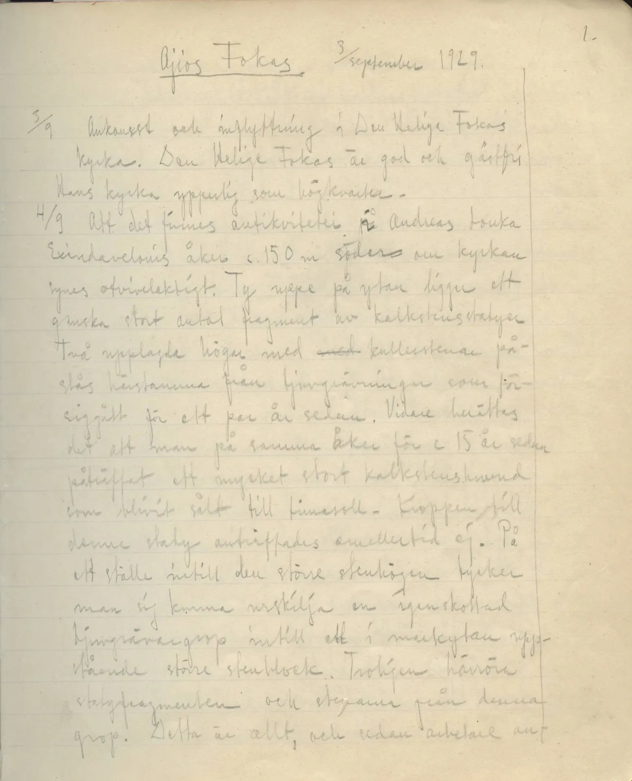 Scan 4 of field diary DII:2e (Ayios Phokas, Ayios Iakovos, Kition and Amathus), handwritten in Swedish. The transcription and translation follow.