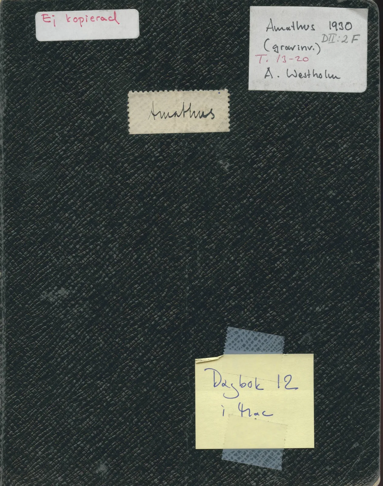 Scan 1 of field diary DII:2f (Amathus, tombs 13–20), handwritten in Swedish. The transcription and translation follow.