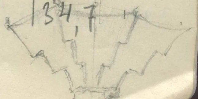 Stepped profile or chamber plan with radiating lines at bottom right