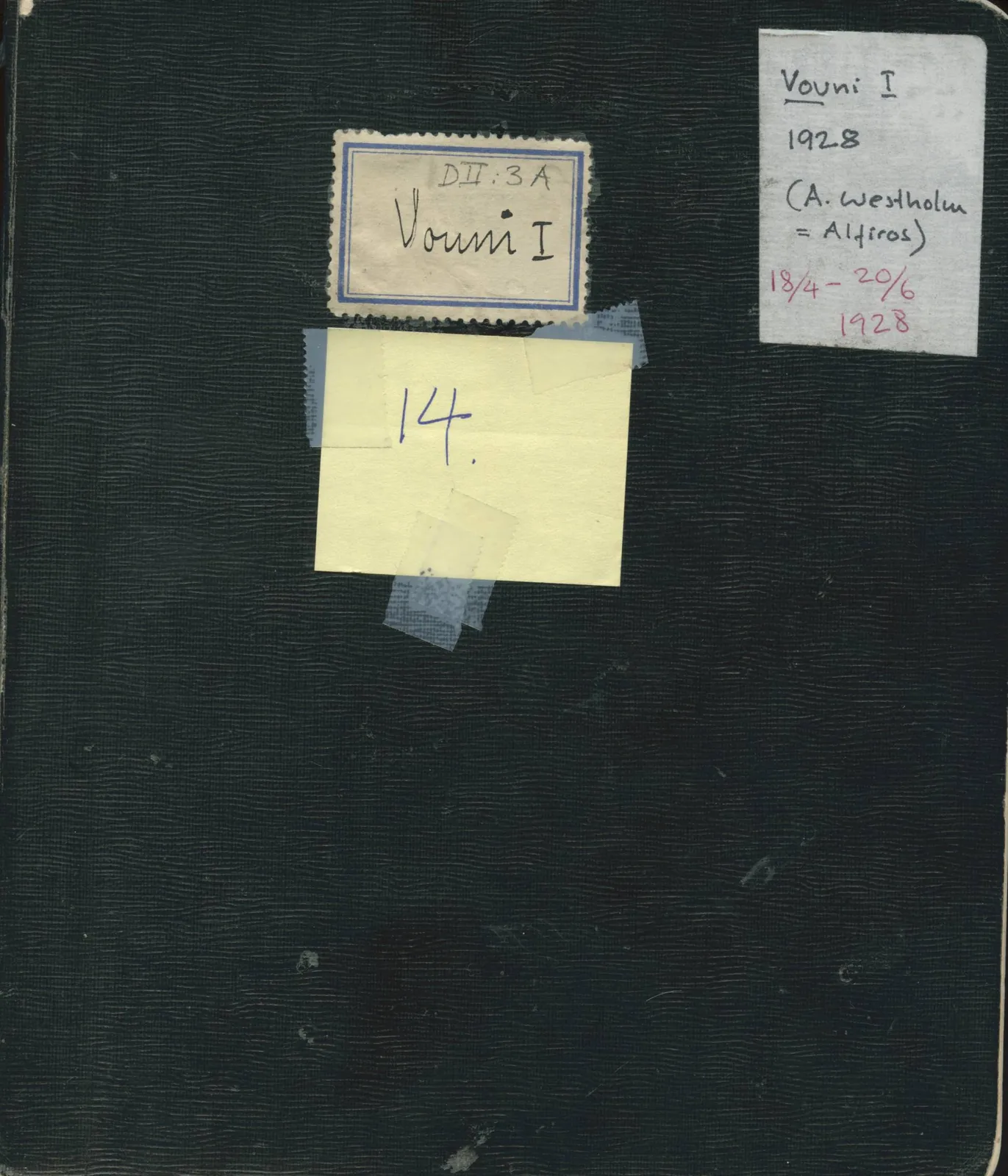 Scan 1 of field diary DII:3a (Vouni I), handwritten in Swedish. The transcription and translation follow.