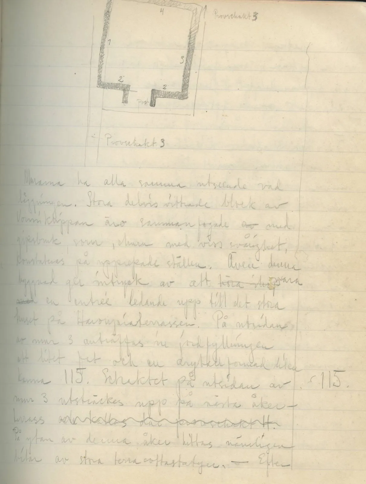 Scan 55 of field diary DII:3a (Vouni I), handwritten in Swedish, with drawings. The transcription and translation follow.