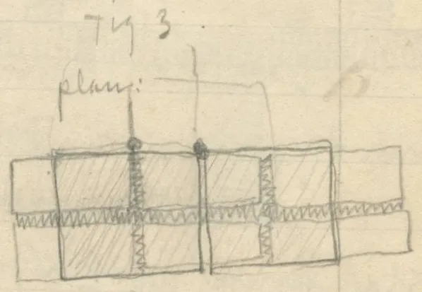 Three diagrams showing brick courses in perspective (fig 1), elevation (fig 2) and plan (fig 3)