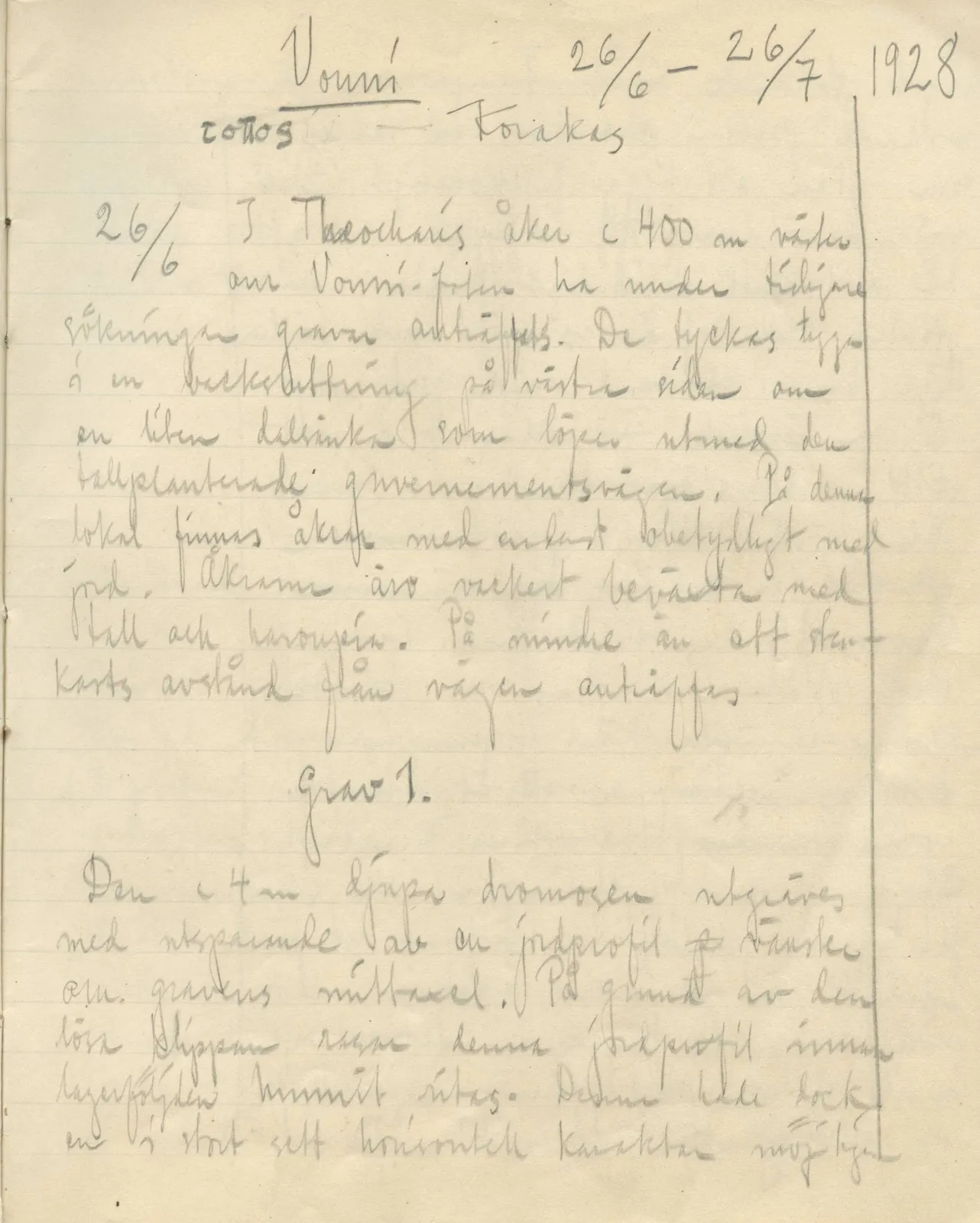 Scan 5 of field diary DII:3b (Vouni, Korakas and the palace), handwritten in Swedish. The transcription and translation follow.