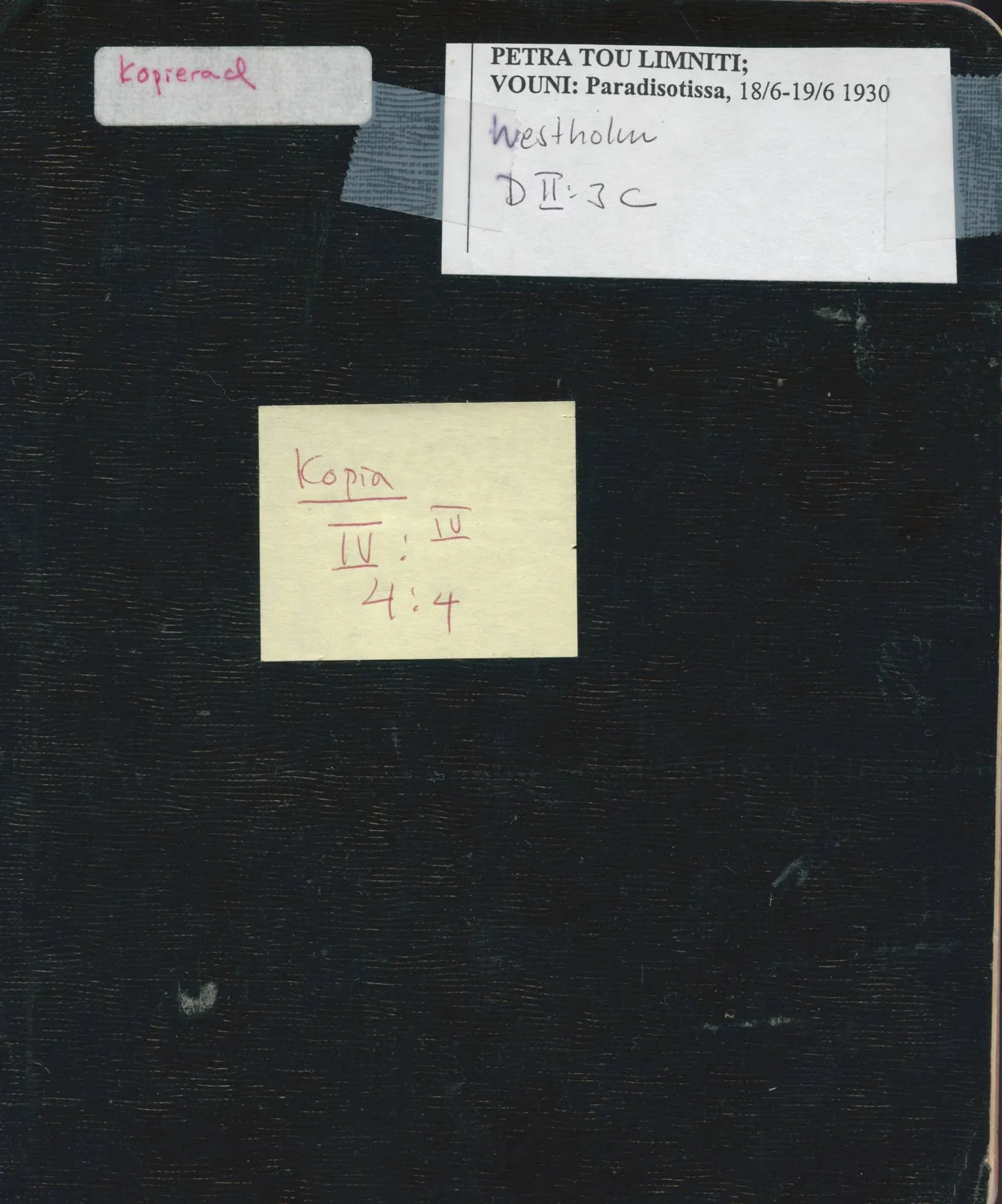 Scan 1 of field diary DII:3c (Petra tou Limniti and Vouni), handwritten in Swedish. The transcription and translation follow.