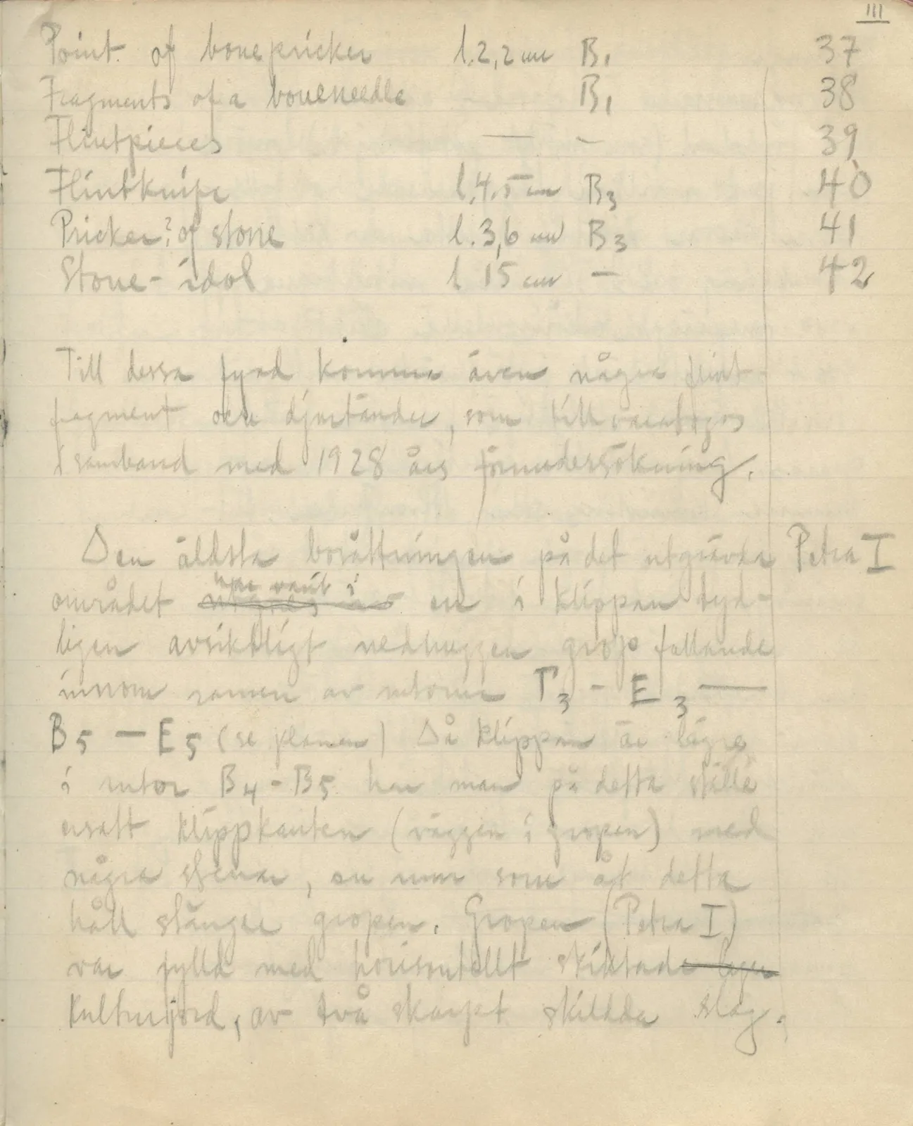 Scan 6 of field diary DII:3c (Petra tou Limniti and Vouni), handwritten in Swedish. The transcription and translation follow.