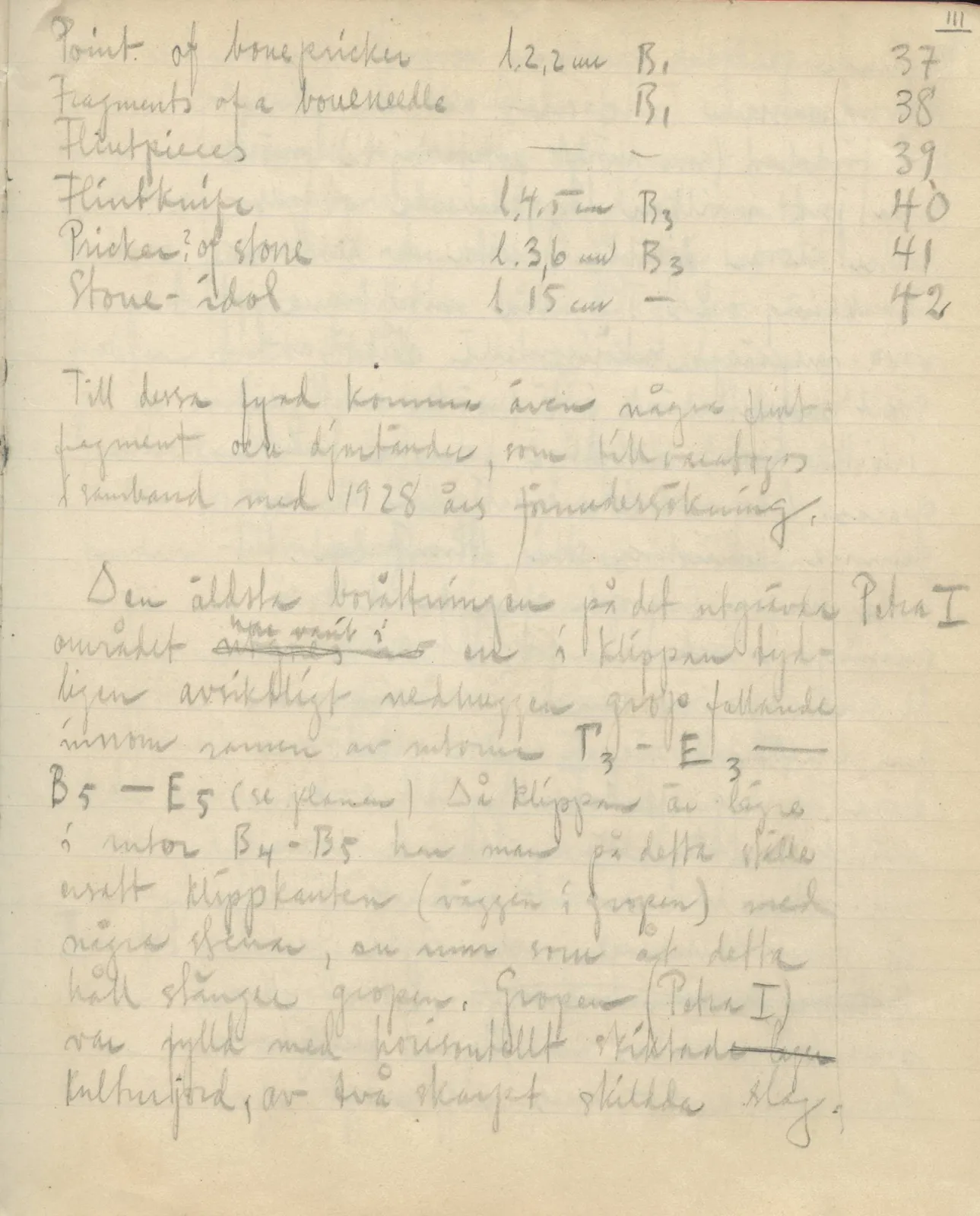Scan 141 of field diary DII:3c (Petra tou Limniti and Vouni), handwritten in Swedish. The transcription and translation follow.