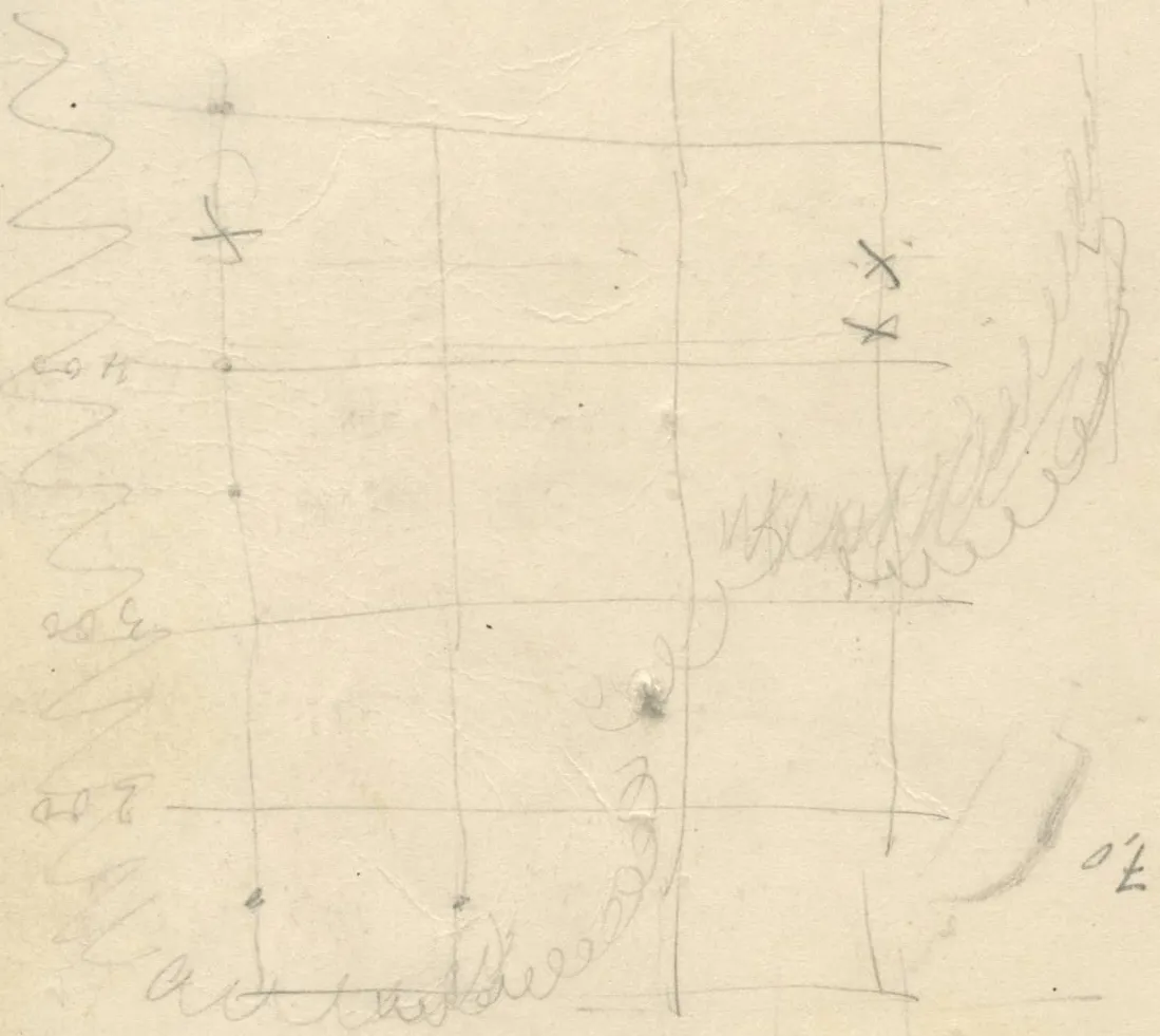 Grid with wavy lines and crosses, labels written upside down: 400; 300; 200