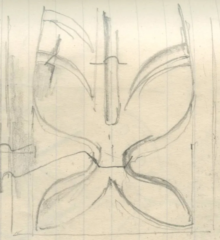 Profile of a fluted section and two carved panels with geometric and floral motifs