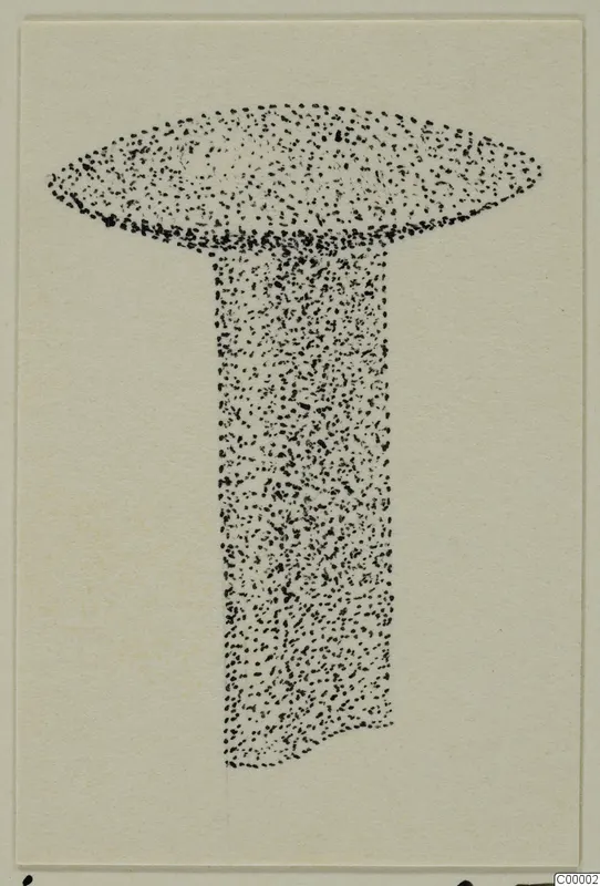 Stippled ink drawing of a T-shaped bronze toilet-requisite, C. II, with a flat oval head on a long shaft.