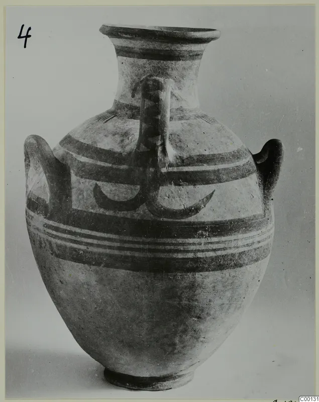 White Painted I amphora from Lapithos, Kastros tombs, with dark painted bands and three handles