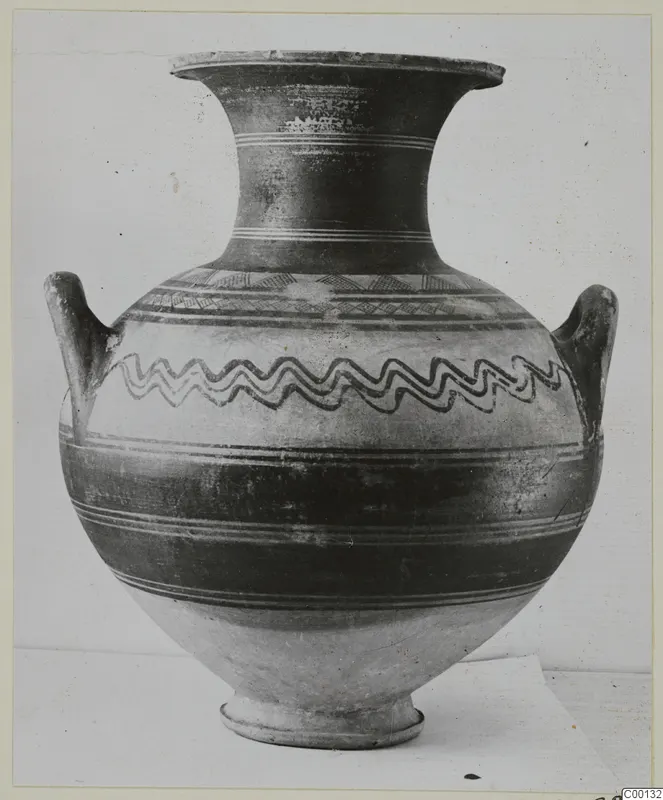 White Painted I amphora from the Kastros tombs at Lapithos, two-handled with painted bands and a wavy line