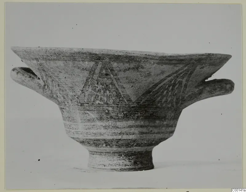 White Painted I bowl from Lapithos with two horizontal handles and triangular painted decoration