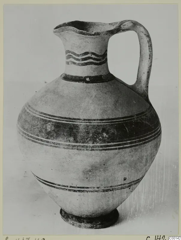 Pottery White Painted I jug from the Kastros tombs at Lapithos, with wavy and banded painted decoration