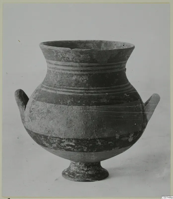 Pottery White Painted I amphora from Lapithos, with two horizontal handles and dark painted bands