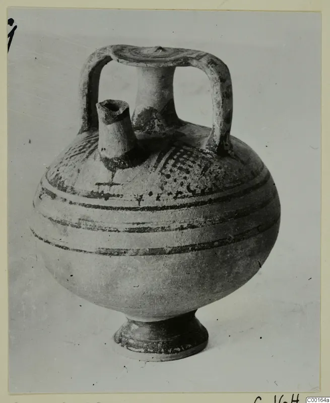 White Painted I stirrup jar from the Kastros tombs at Lapithos, shown in a photograph