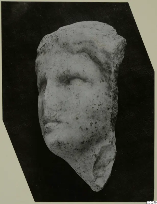 Marble head fragment from Soli, showing the brow, eye, nose and mouth of a face