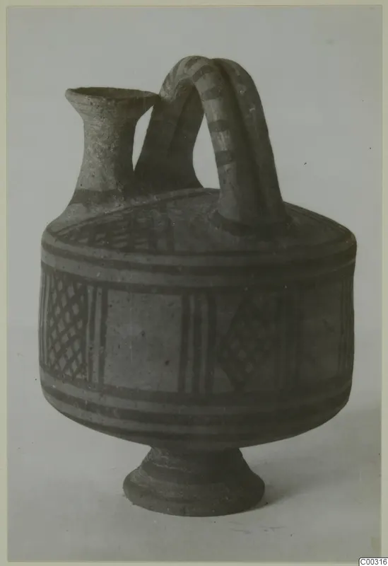 Pottery White Painted I amphora from Lapithos, Kastros tombs, with dark painted bands and lattice panels