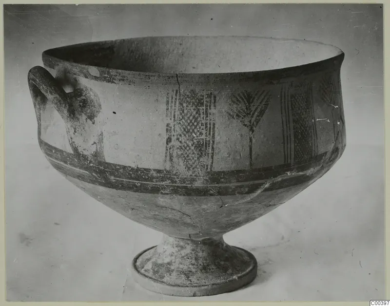 White Painted I bowl from Lapithos, with a pedestal foot and painted bands and panels