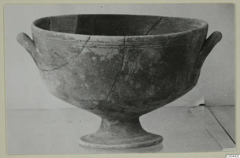 Footed bowl with two side handles, from the Kastros tombs at Lapithos, shown in side view
