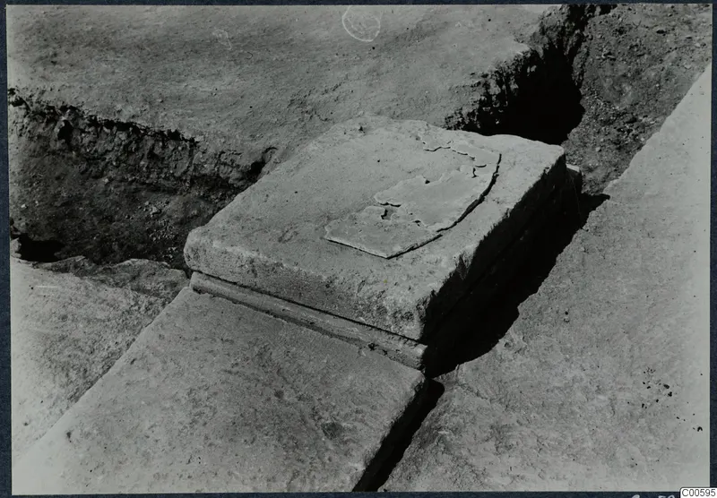 Dressed stone block with a moulded base, partly uncovered in an excavation at Vouni
