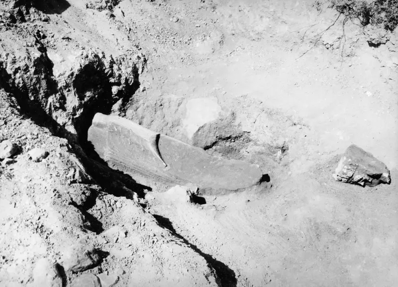 Vouni palace, Room 122: two stone finds lying in situ in the excavated ground