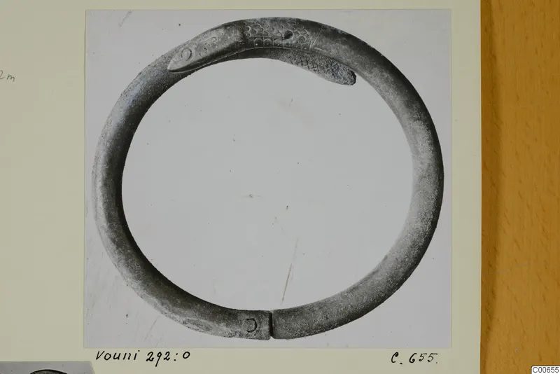 Silver bracelet shaped as a snake with a scaled head, from Vouni 292