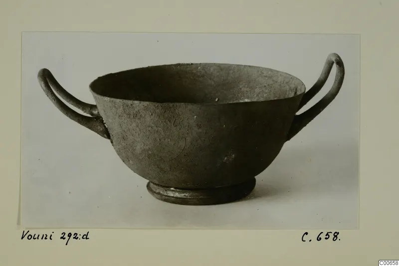 Two-handled silver cup from Vouni, a wide shallow bowl on a low ring foot