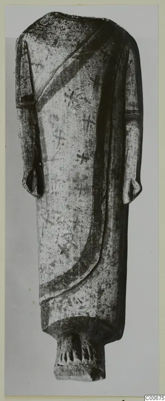 Limestone sculpture of a draped standing figure from Vouni, head missing