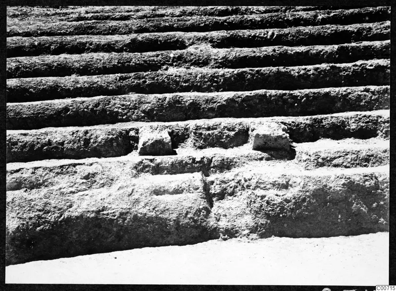 Stone steps of the theatre at Soli, cut into the ground with two loose stone blocks set into the treads.