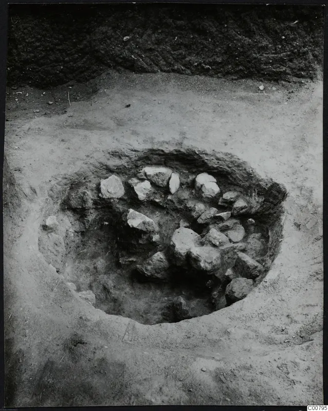 Circular excavation pit at Plakes, Lapithos, with pale stones lying in the soil