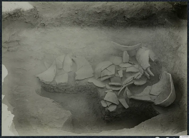 Pottery sherds lying in an excavated trench at Idalion Acropolis