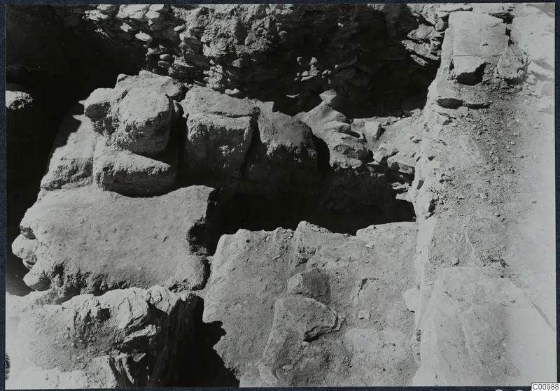 Excavated stone blocks and rubble on the Idalion acropolis during excavation