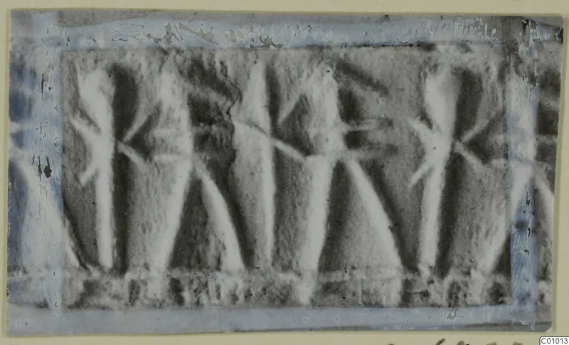 Cylinder seal with a band of repeated engraved figures, from Idalion