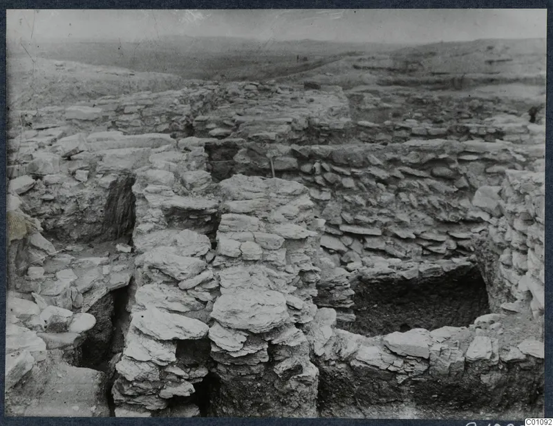 Excavated stone walls on the Acropolis at Idalion, with rolling hills in the background